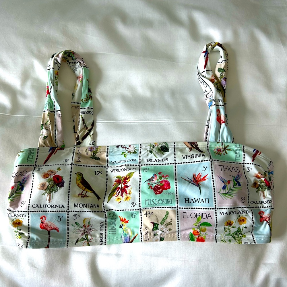 ANTONIO MELANI Stamp Print Bikini Top. Size large. Like new! Great pattern!
